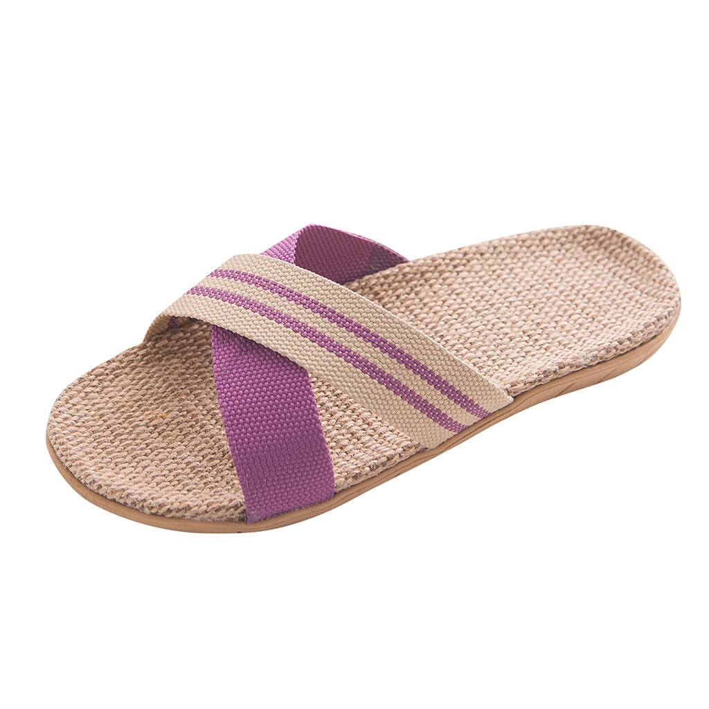 Chaussons pour femmes antidérapants lin maison intérieur bout ouvert chaussures plates pantoufles de plage chancletas verano mujer онееесесенаа# l30: Purple / 37