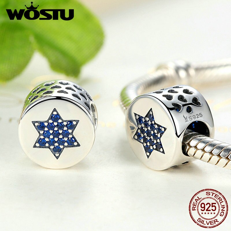 100% 925 Sterling Silver Blue Belief Star Charm Beads Fit Original WST Bracelet Authentic Fine Jewelry