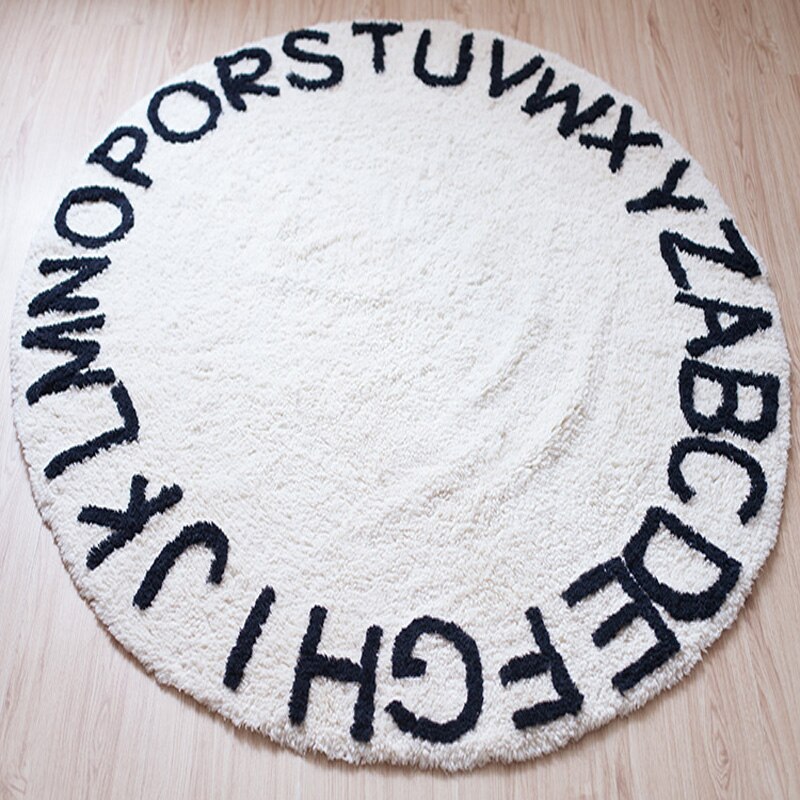 Tapis de jeu rond en peluche pour bébé, 1.2M, en coton, pour enfants, tente de tipi, maison de jeu éducative, Alphabet ABC: white letter