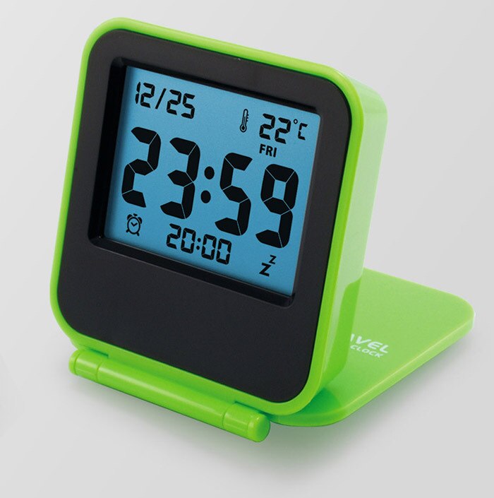 Mini Flip Travel Electronic Clock Thermometer Clock Folding Mute Portable Night Light LCD Alarm Clock: Green