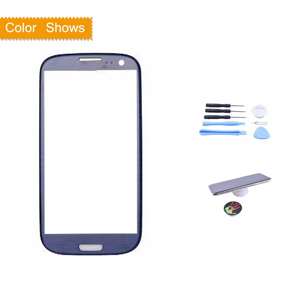 For Samsung Galaxy S III S3 GT-I9300 I9300 i747 i9305 Touch Screen Front Glass Panel TouchScreen Outer Glass Lens NO LCD: blue with gift