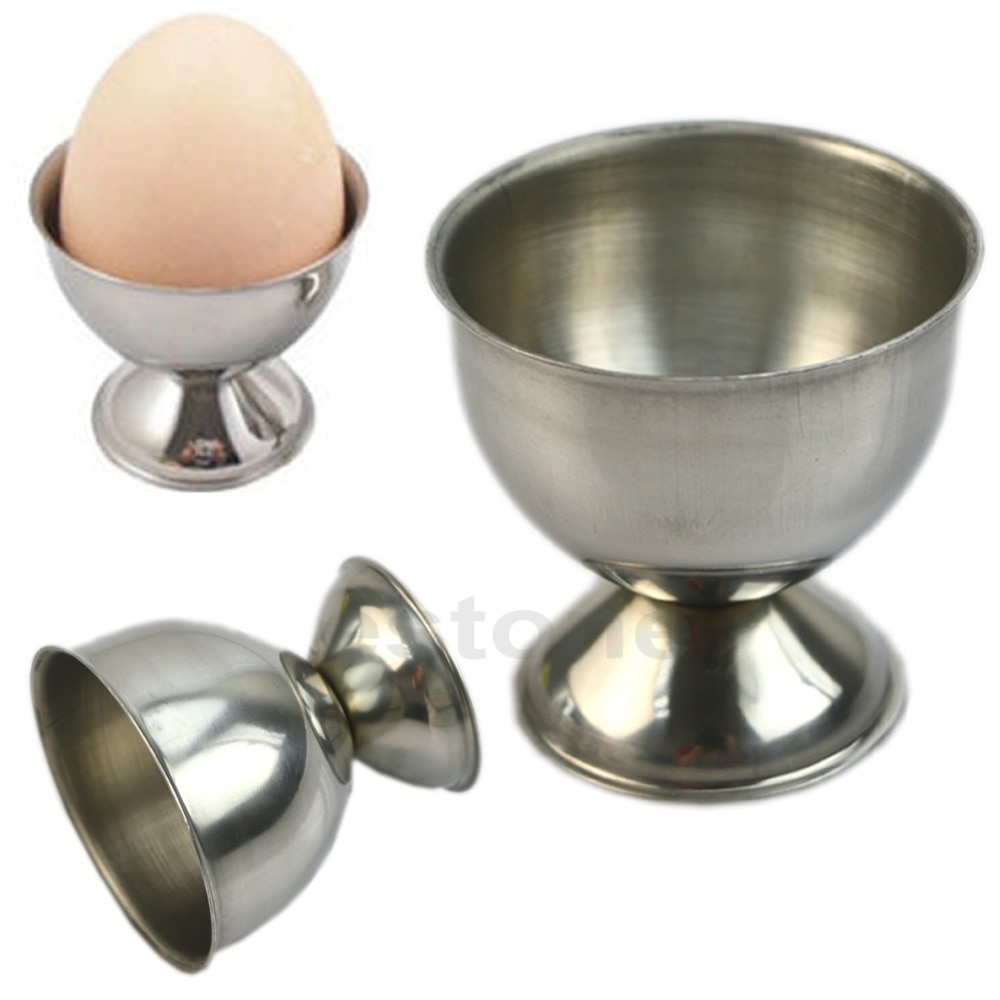 Flexzion Ei Cup Houder Set (2 Stuk Sets) - Roestvrij Staal Ei Bekers voor Ontbijt Brunch Zacht Gekookte Ei Houder Container Stand Set 6-Pack Porcelain White