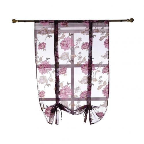 Flower Roman Curtains Kitchen Valance Tulle Sheer Panel Bedroom Window Drape: Red / 120x160cm