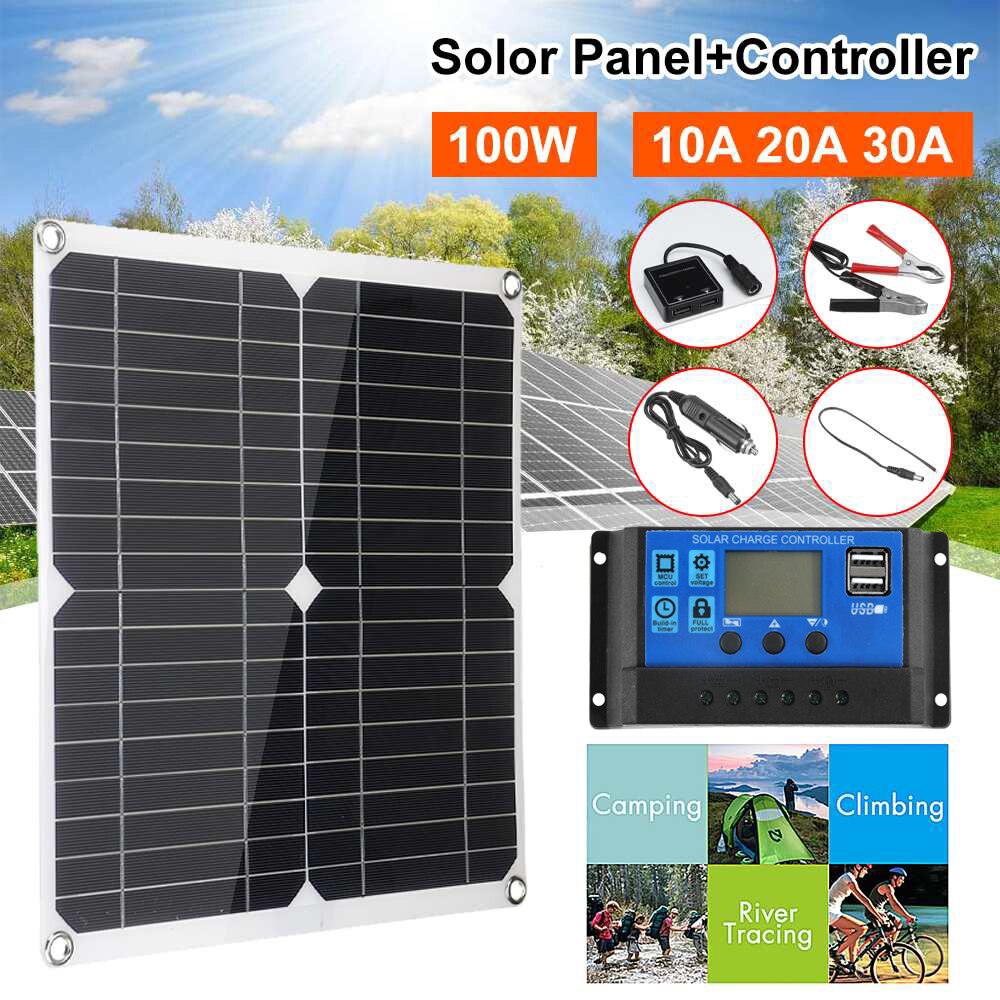 100w Solar Panel Dual 12v/5v USB With 30A Controller Waterproof Solar Cells Poly Solar Cells for Car Yacht RV Battery Charger