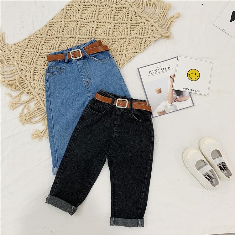 Autumn Girls Denim Pants Kids Jeans Pants with Belt Jeans Kids Boy