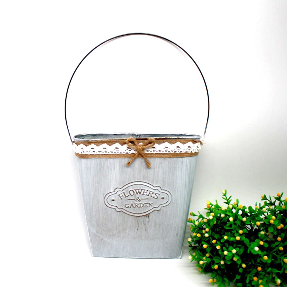 DIY Arts Crafts Flower Bucket Waterproof Mini Buckets Planter Pots Tray with Handles Windowsill Planter for Succulents Herbs