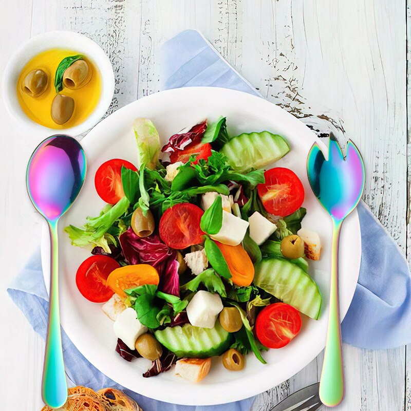 3Pcs Salad Dessert Spoon Set Large Stainless steel Salad Fork Spoon Serving Set Tablespoon Salad Server Kitchen Spoon Utensils