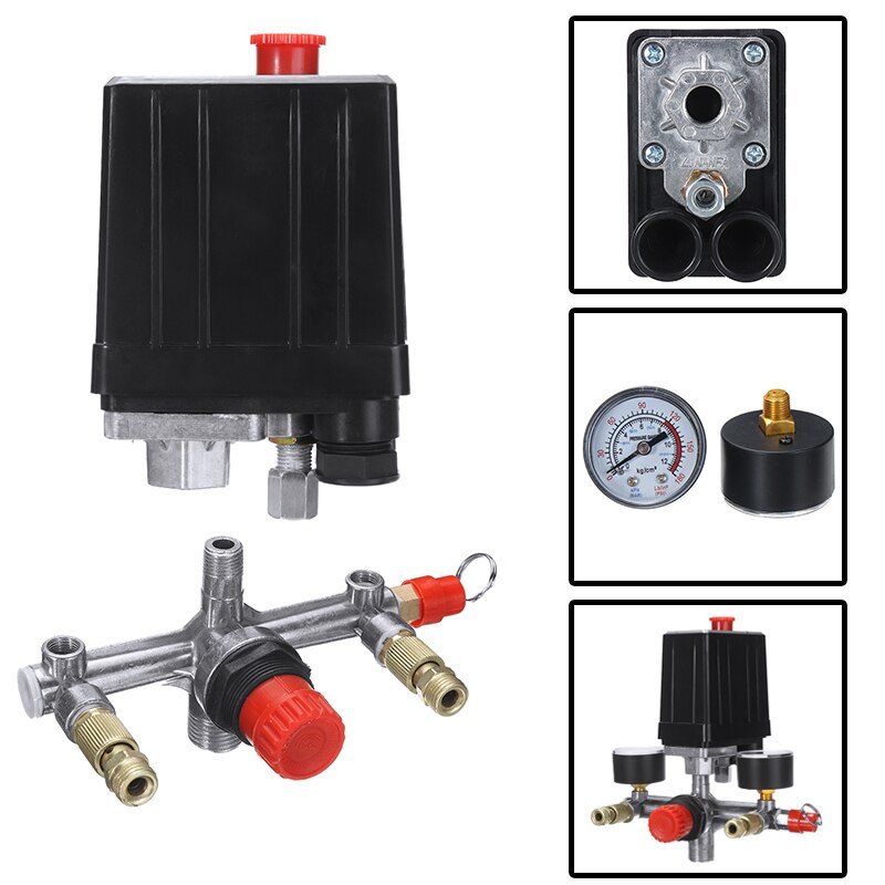 230V Air Compressor Pressure Control Air Valve Manifold Relief Compressor Switch Regulator Gauges Fitting Parts