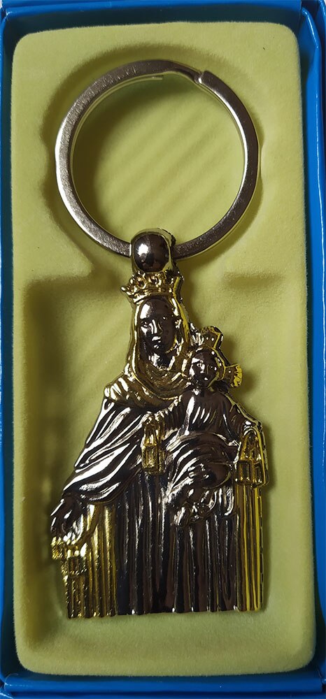 Llavero metal Virgen del Carmen bicolor 60x30mm , patrona popular , virgen del Carmelo
