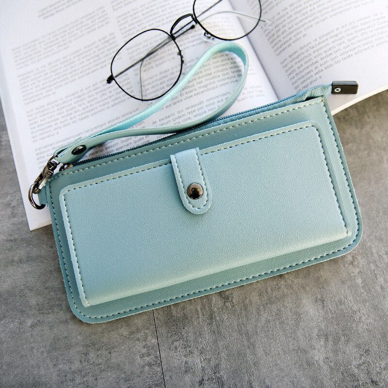 Polsband Lange Vrouwen Portemonnee Vele Afdelingen Vrouwelijke Portefeuilles Clutch Dame Portemonnee Rits Telefoon Zak Kaarthouder Meisjes Carteras: Sky Blue