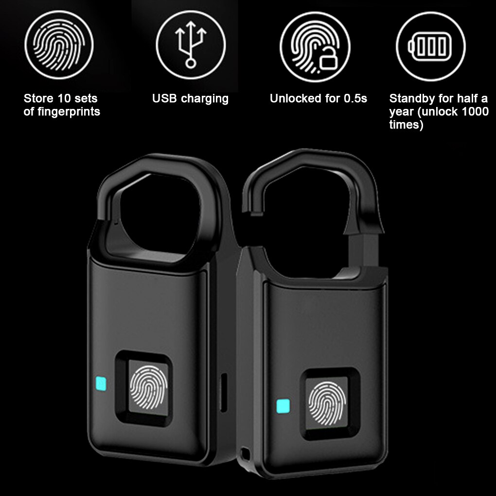 Fingerprint Lock USB Rechargeable Smart Keyless Anti-Theft Padlock Suitcase Door Lock Security Systems Lock