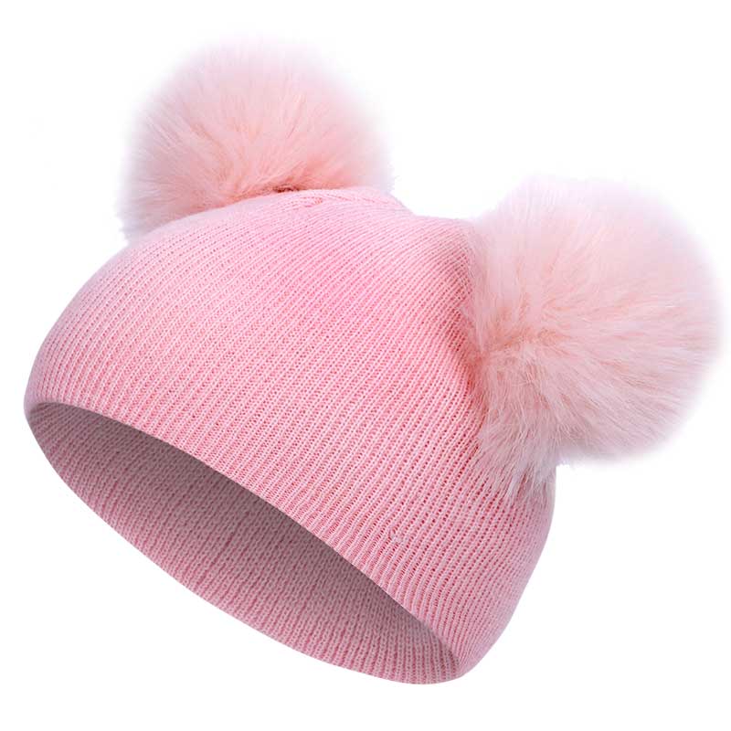 Lasten tupsupipo lasten talvipipo söpö poika tyttö lämmin hauska pörröinen pipo mukava yksivärinen puuvillapipo: Vaalea pinkki