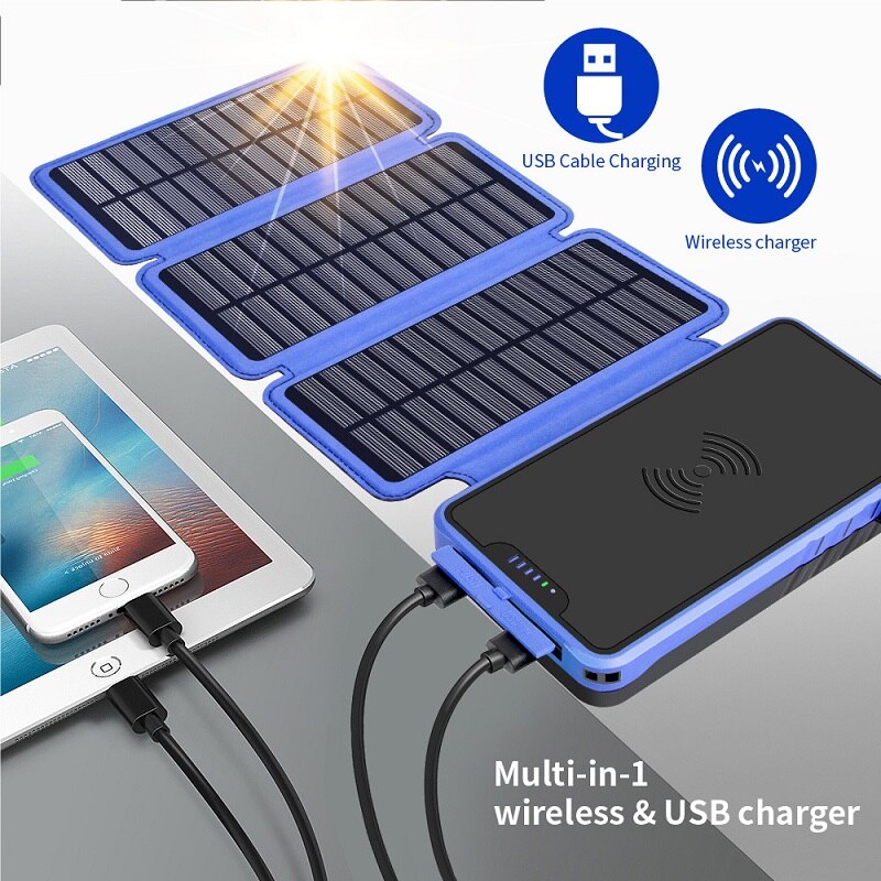 20000mAh Batterie Portable Solaire Portable Pliant Panneau Solaire Panneau Solaire Extérieur Étanche Chargeur De Batterie Solaire Pour Camping Randonnée