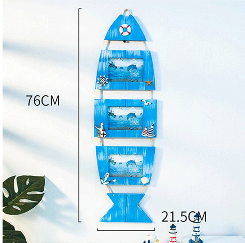 Wall-mounted Mediterranean Wooden Photo Frame Hanging Wall Decoration Combination Pictures Frames Starfish Shell Crafts: 2