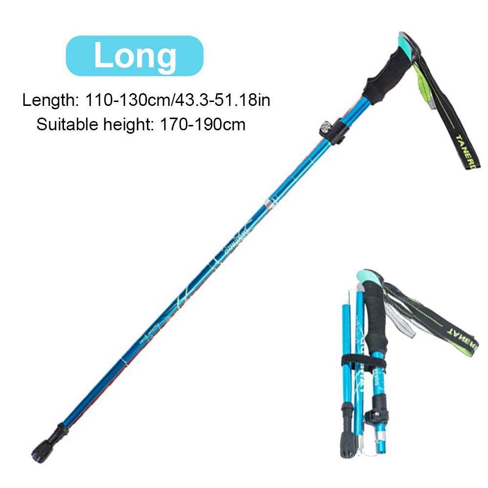 Outdoor Walking Stick Hiking Trekking Poles Ultralight Nordic Walking Pole Telescopic Crutches Antishock EVA Handle Folding Cane: long Light Blue