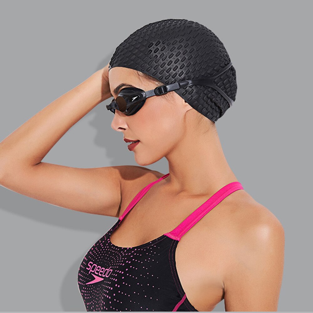 Swimming Cap Hat Water Pattern Waterproof Silicone Nontoxic Swimming Cap Hat Men Girls Boys Sporty Bathing Cap(Black): Black