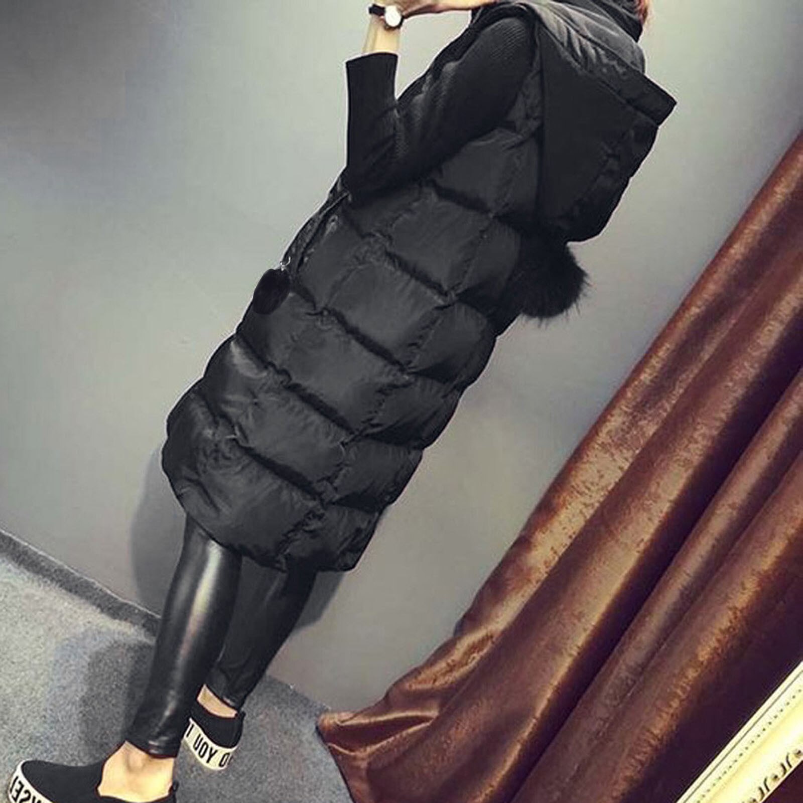 Sleeveless Jacket Woman Plus Size Hooded Padded Vest Woman Black Sleeveless Down Jacket Veste Femme Hiver Outwear Coat