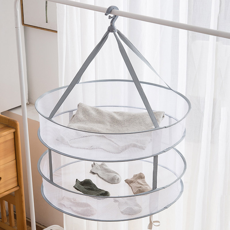 Double layer clothes basket Drying Nets Clothes drying net Windproof net bag Folding clothes hanger Hook type Drying Rack