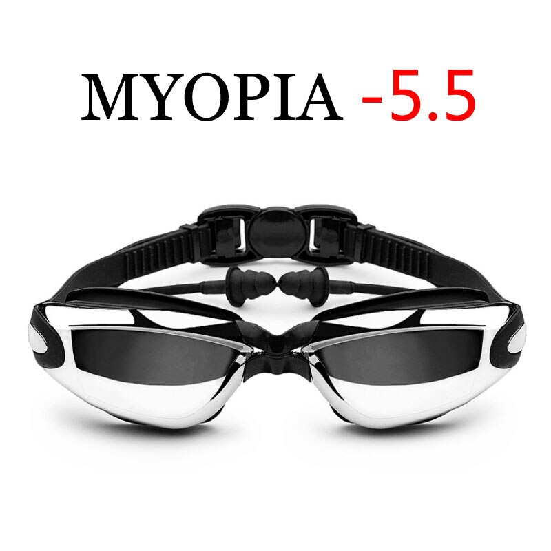 Óculos de natação para miopia, galvanizado, para piscina e profissional, à prova d&#39;água, para fórmula e natação, para mergulho: Black Myopia -5.5