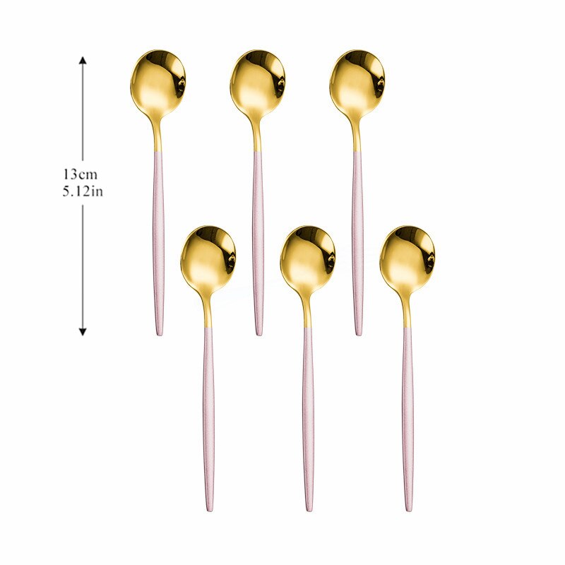 Spoon Silver Stainless Steel Cutlery Set 6pcs Tea Spoon Kitchen Complete Tableware Set Western Silverware Luxury Dinnerware Set: pink gold 6pcs