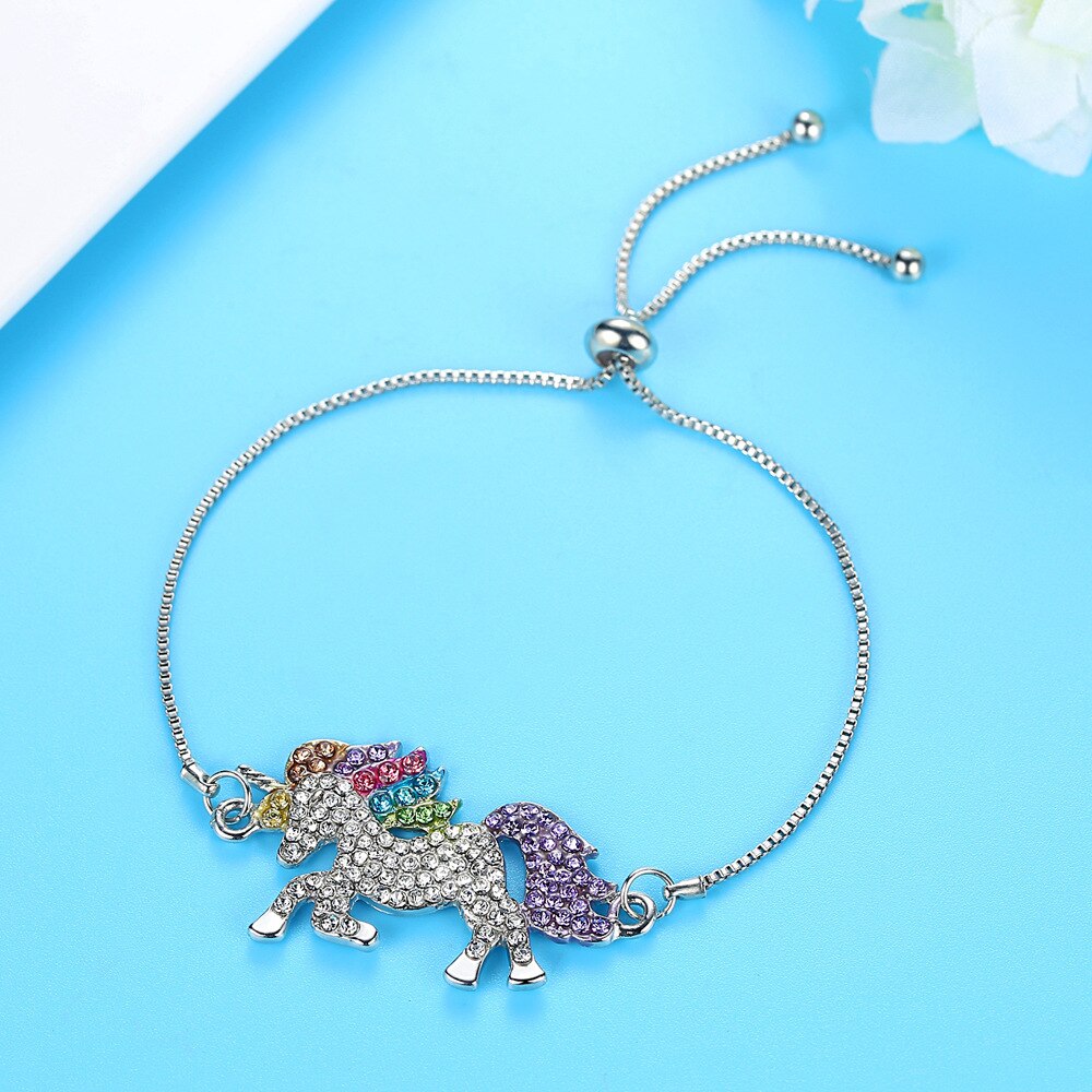 Trendy 1Pcs Handgelenk Armband Trendy Einhorn Strass Charme schmuck Kette Links Einstellbare Armbänder Für Frauen Paar