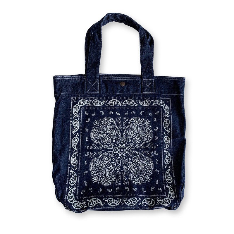 Retro Cool Literary Cashew Flower Denim Washed One-piece Canvas Satchel Handbags Bag For Women