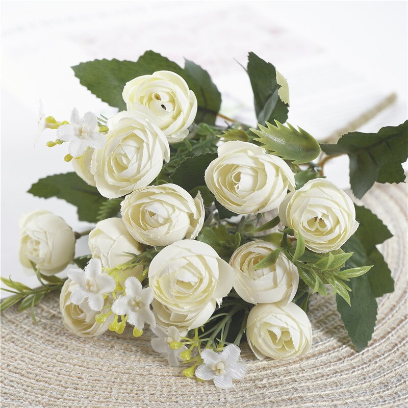 Kunstzijde Thee Rose Boeket Home Hotel Tafel Decoratie Nep Bloem Bruiloft Bruid Bedrijf Bloemen Boeket: 30cm white