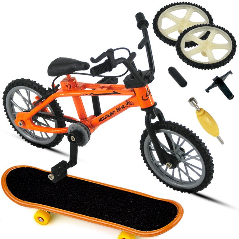 Fingercykel legetøj diy scooter sæt simulering barn legering plast vitalitet bord voksen realistisk dobbeltstang cykel reservehjul legetøj: Orange