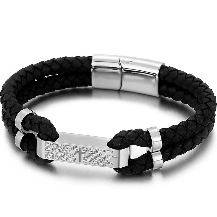 Mannen Lederen Armband Met Kruis Roestvrij Staal Straat Polsbandjes Voor Mannen Leatherman Mannelijke Op Hand Bands Sieraden Accessoires: Silver