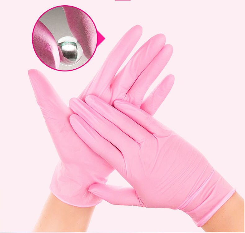 Gants jetables en Nitrile rose bleu, 100 pièces, protection anti-allergie, pour les mains, pour le travail, la cuisine, la vaisselle, mécanicien