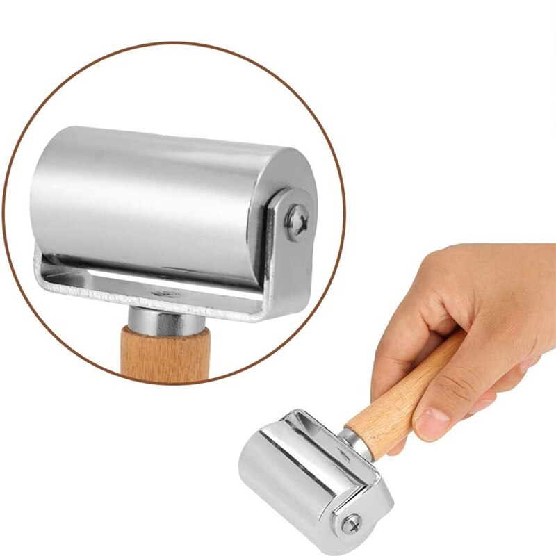 Lederen Druk Roller Houten Handvat Glasplaat Gereedschap Lederen Druk Edge Roller Leer Lijm Roller Metalen Roll