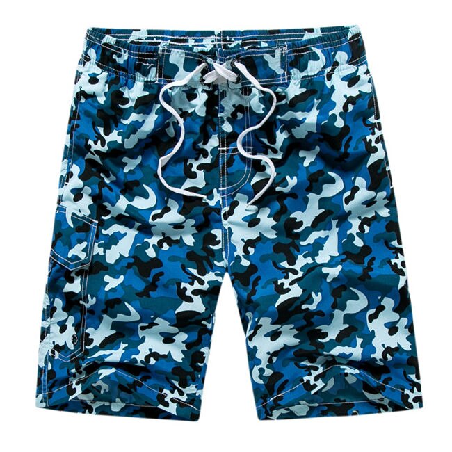 Pantalones cortos de playa de camuflaje para hombre, Shorts de playa de secado rápido, Bermudas de Surf, bañadores deportivos, bañadores zwembroek heren Board: Azul / L