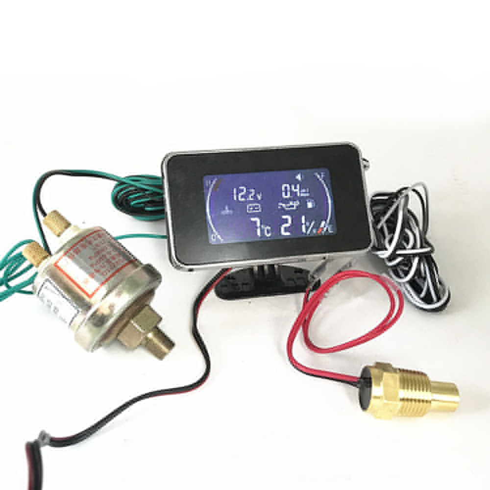 4in1 Lcd Auto 12 V/24 V Graafmachine Auto Oliedrukmeter + Voltmeter Volt Gauge + Water temperatuurmeter + Olie Brandstofmeter