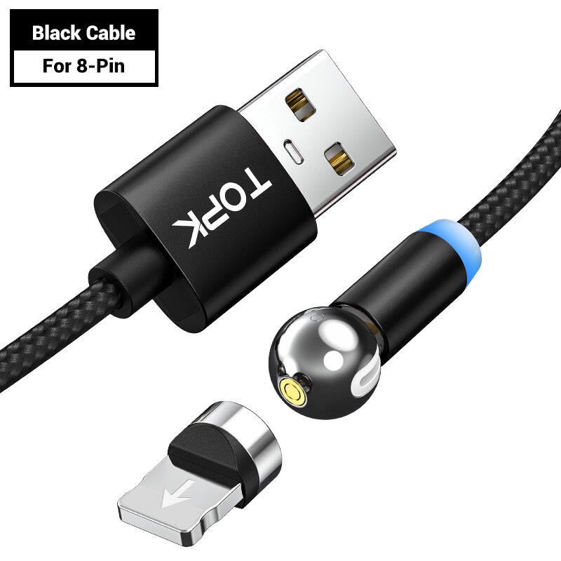 TOPK AM28 360 grad Drehen Magnetischer Micro USB Typ C Kabel LED Magnetic Charging Kabel für iPhone 11 Xs Max X 8 7 6
