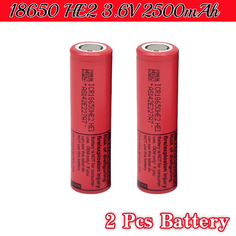 18650 HE2 Rechargeable battery 3.6V 2500mAh ICR18650-HE2 battery, used for various electronic products, toys With USB Charger: green