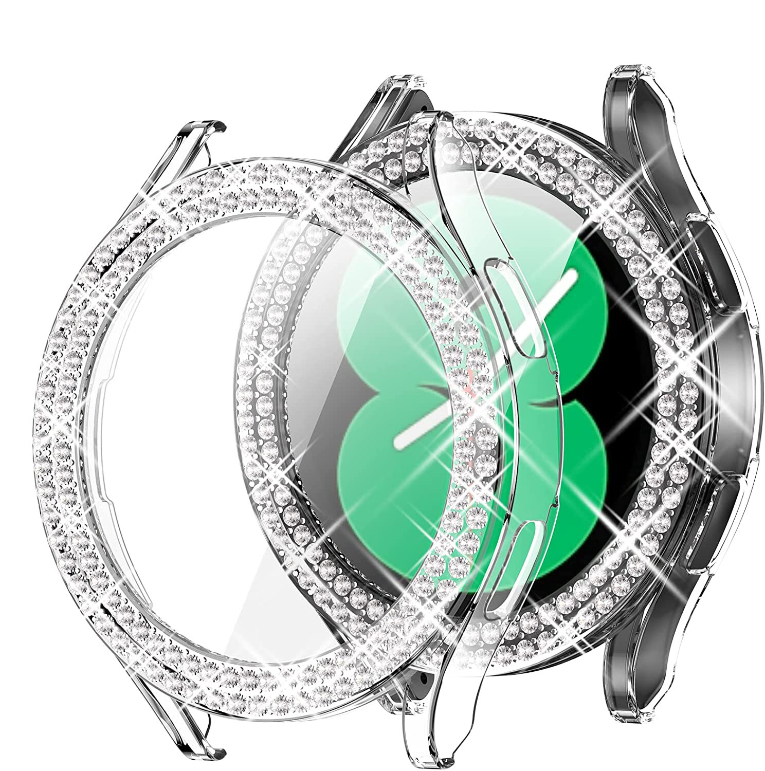 Cover for samsung Galaxy watch 4 Case Accessories Anti-fall Bling Double Diamond PC bumper protector Galaxy watch 4 44mm 40mm: clear / Galaxy watch 4 40mm