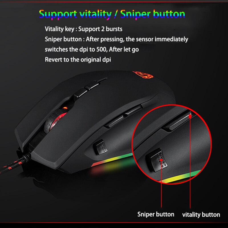 Motospeed V80 RGB Profissional 5000 DPI Gaming Gamer Mouse USB Computer Wired Optical Mice Backlit Breathing LED for PC Laptop