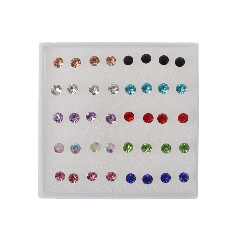 Brincos pequenos coloridos de plástico com strass, 20 pares de brincos pequenos, brincos hipoalergênicos para mulheres, moda feminina: Colorful 4mm
