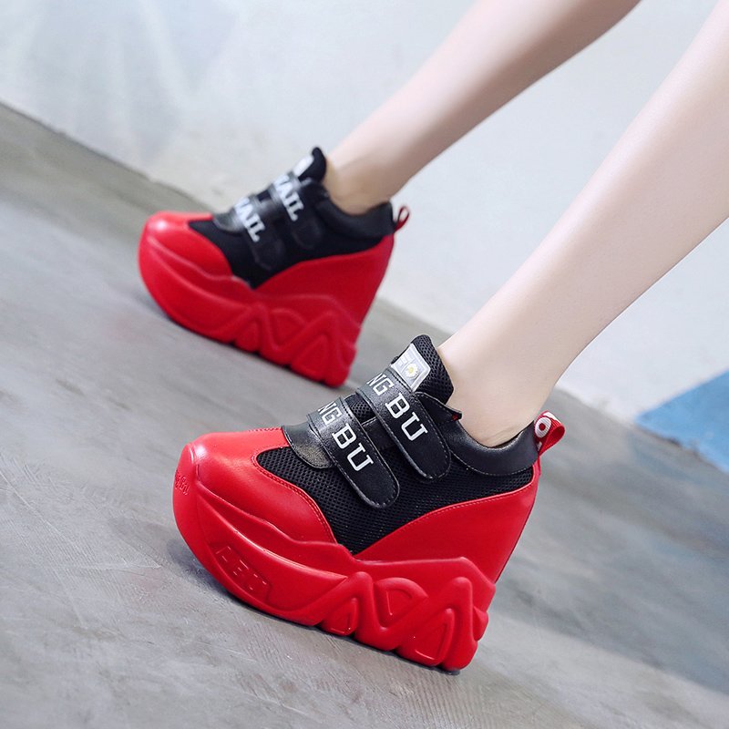 Sommer mesh åndbare sko kvinde høj platform hæle fritidssko kvinder 12cm hæle kiler sneakers chaussures femme