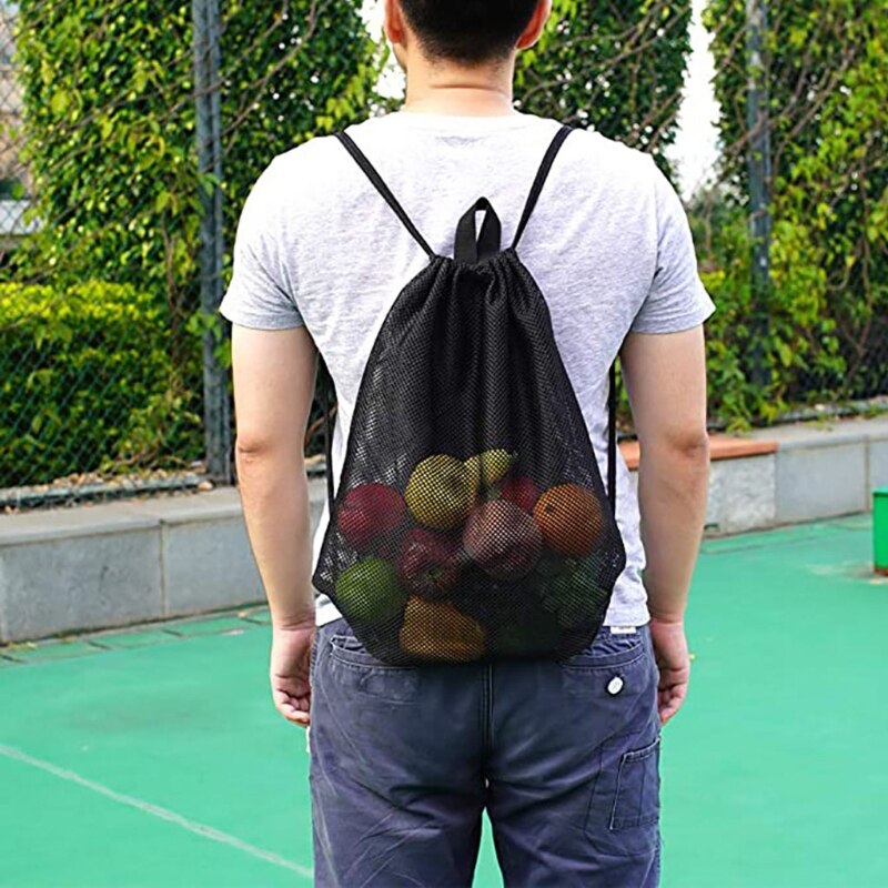 Heavy Duty Mesh Drawstring Backpack Bags Multifunction Ventilated Bag for Soccer ball, Gym Sports Equipment Storage Beach