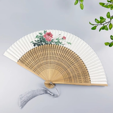 Abanicos de papel de baile, abanicos de mano portátiles Hanfu Bambou, abanico de papel exquisito Para mujeres, Ventilador de bambú clásico, Abanicos Para Boda de verano: plum