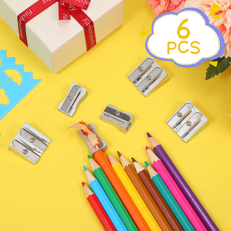 6 Pcs Metal Pencil Sharpeners, Single and Dual Hole Pencil Sharpeners Manual Art Sharpeners for Colored Pencils