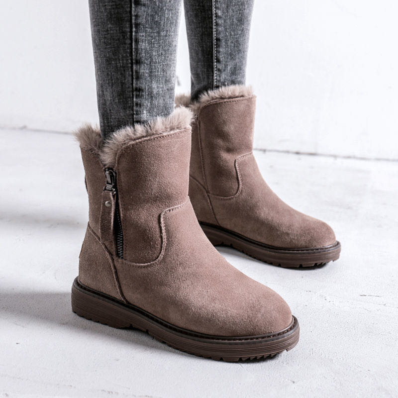 Winter freundlicher Mädchen Martin Stiefel Wildleder Plüsch Warme Bequeme Knöchel Stiefel für freundlicher Mädchen Pelz Stiefel Mädchen Schnee Stiefel: khaki / 37 (Einlegesohle 23 cm)