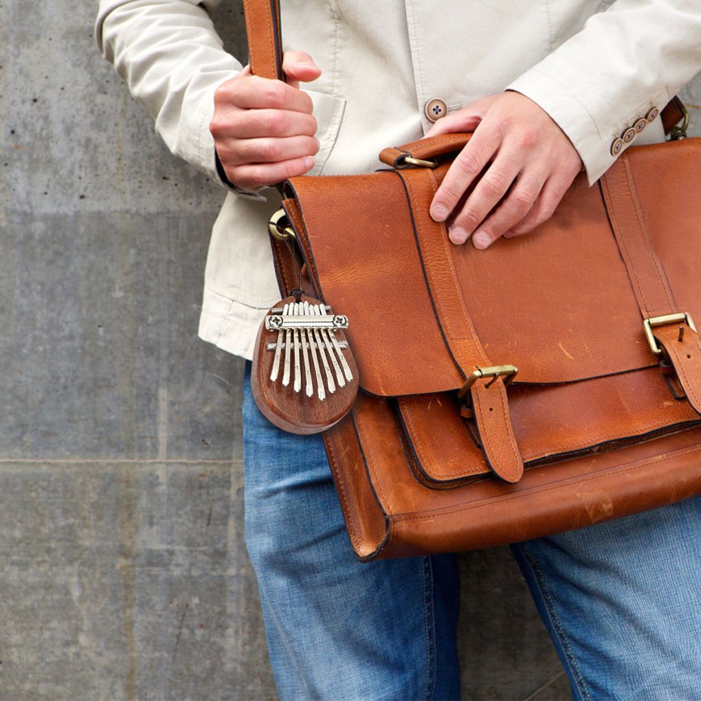 Portable Wooden Kalimba Mini 8 Metal Keys Handheld Piano Necklace Pendant Musical Instrument