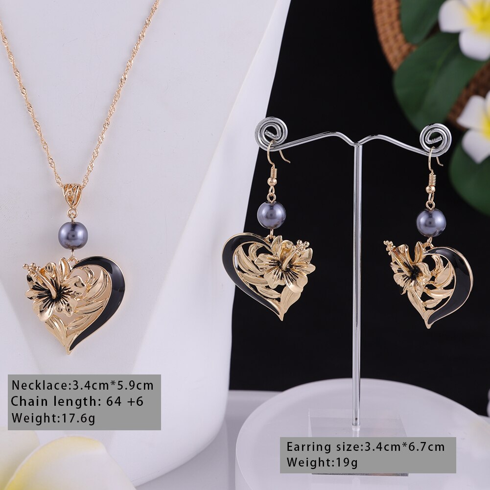Cring Coco Herz Anhänger Halskette einstellen Hibiskus Blumen Ohrringe Halskette Trend hawaiisch Schmuck setzt für Frauen