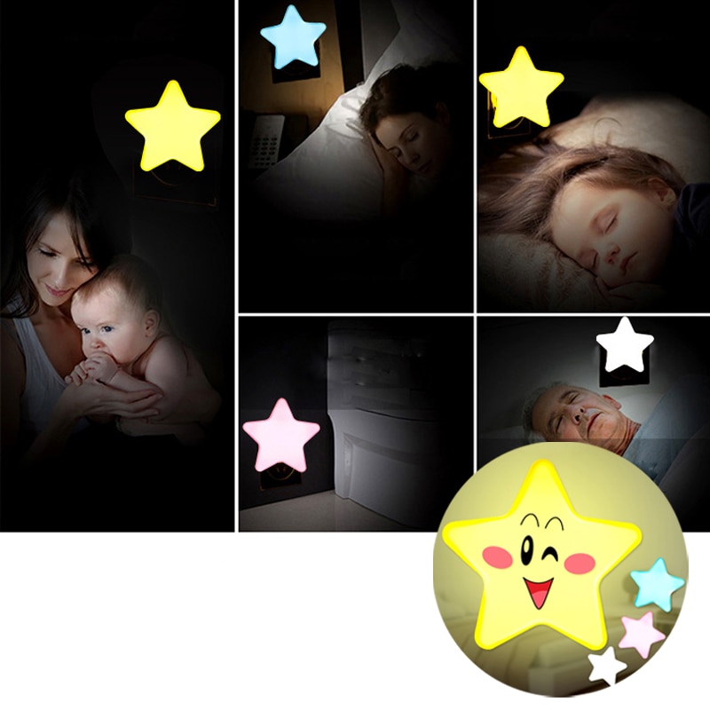 Børnesoveværelse sengelampe med baby søvn legetøj mini stjerne ført natlys eu stik stjerne lys sensor kontrol legetøj til mørk nær