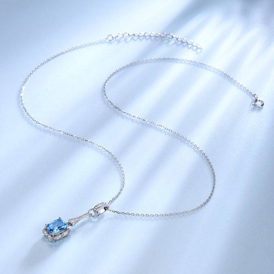 UMCHO Echt 925 Sterling Zilveren Sieraden Set 5.6 ct Natuurlijke Blue Topaz Oorbellen Hanger Voor Vrouwen Sieraden Ketting Met keten