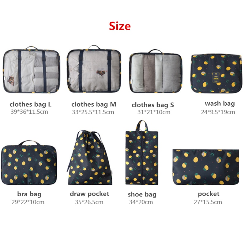 8Pcs/set Large Capacity Luggage Travel Bag Clothes Underwear Cosmetic Storage Bag Baggage Packing Suit Organizer Wash Bags