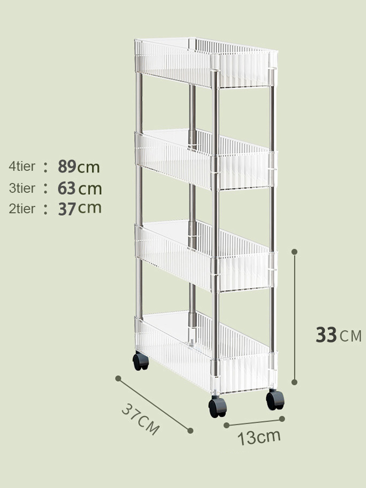 Acryl Helder Trolley Rek Verplaatsbare Rolling Utility Winkelwagen Smalle Kloof Opbergrek Met Wielen Badkamer Verwijderbare Plank 2/3/4 Laag