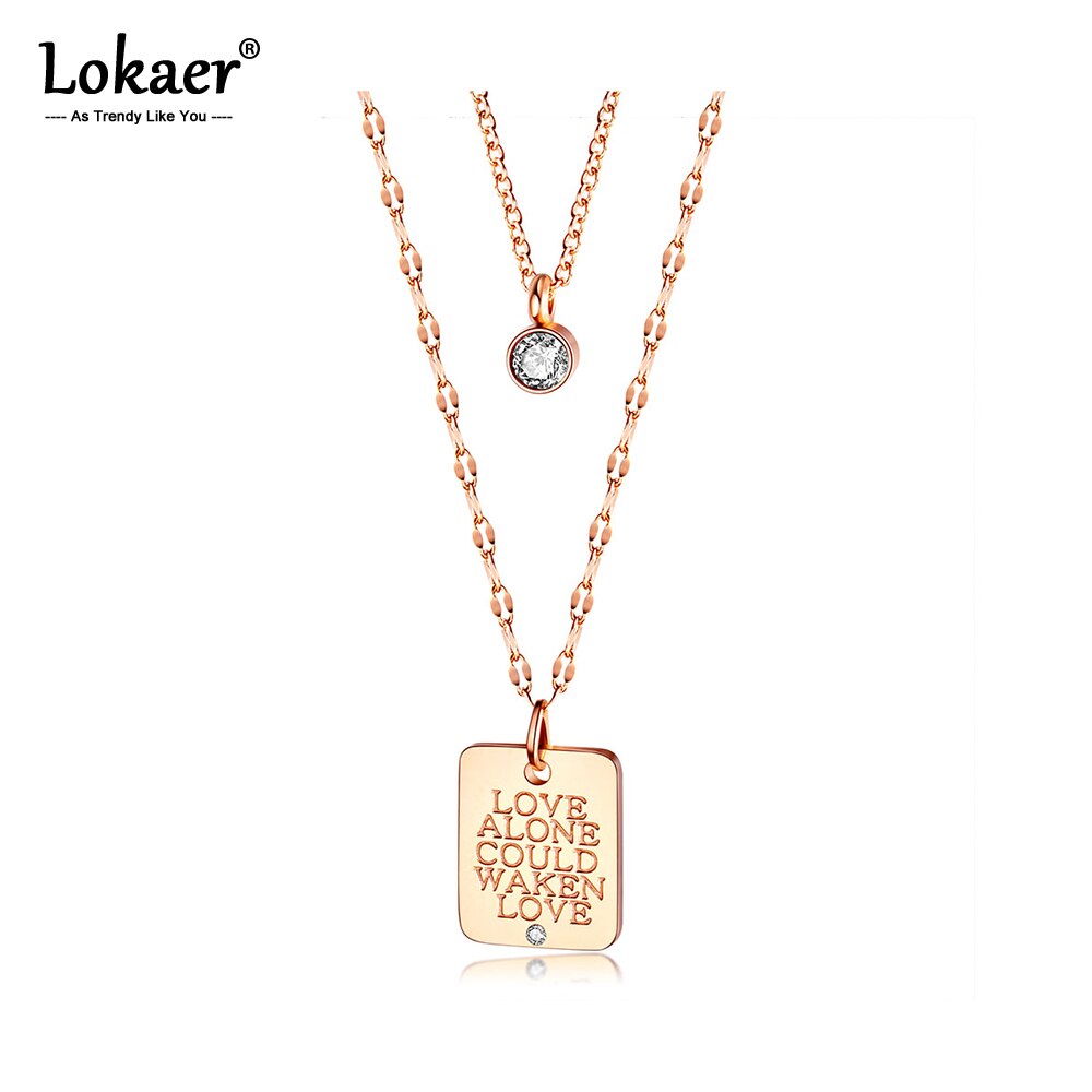 Lokaer Doppel Schicht Schriftzug Liebe Platz Schild Charme Anhänger Halsketten Edelstahl Kette Halsband Halskette Für Frauen N17083